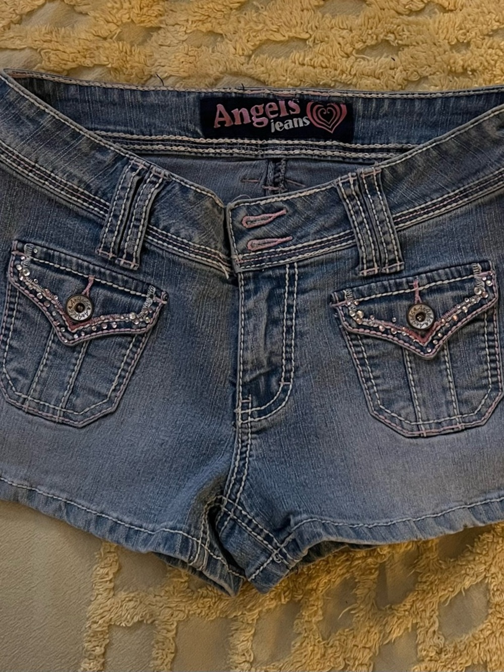 Angels Jeans Blue Denim Jean Shorts with Pink Trim